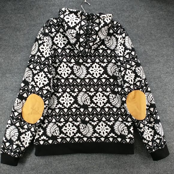 Hustle Gang Industrial Men's Pullover Hoodie Large Multi Fair Isle Elbow Patch - Picture 8 of 15